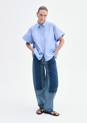 Boxy Short Sleeve Shirt in Cotton Poplin - Blue - CO Collections